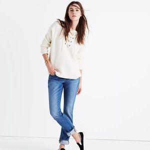 Madewell Lace-up Merino Wool Hoodie Ivory Sweater Small